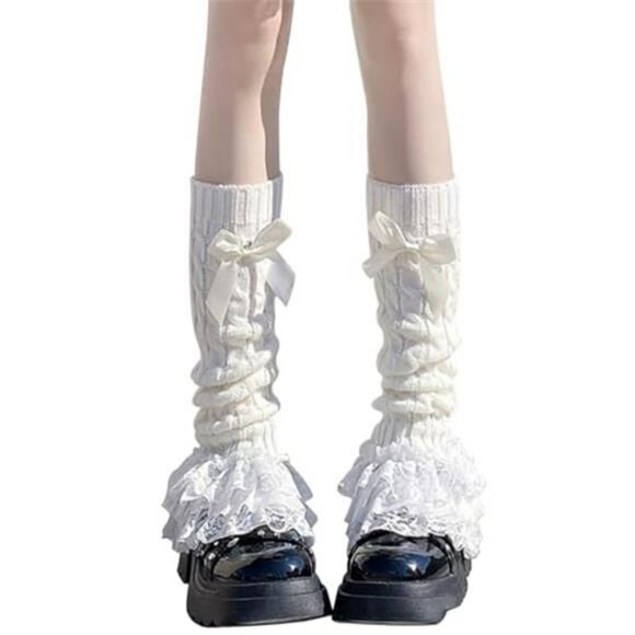Accessories - Women's Knit Leg Warmers Y2K Bow Lace Trim Knee High Leg Sleeve Socks